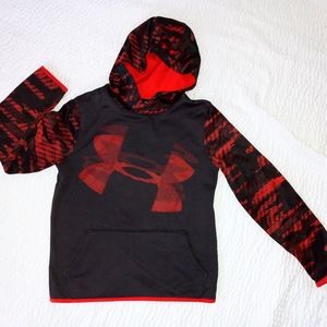 Under Armour cold gear Hoodie.Size YLG, black and grey with red stripes.